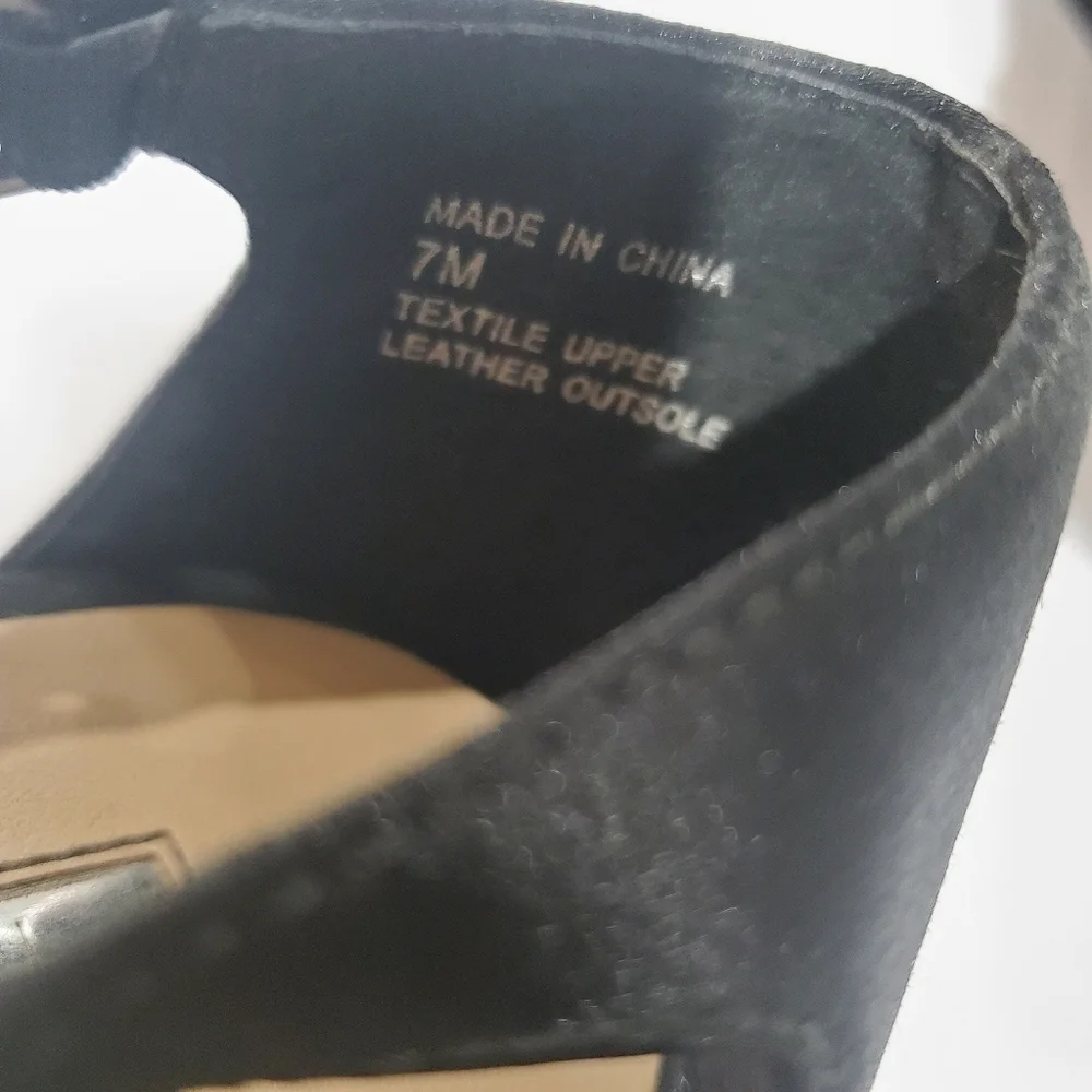H by Halston Black Leather Rhinestone Platforms 7